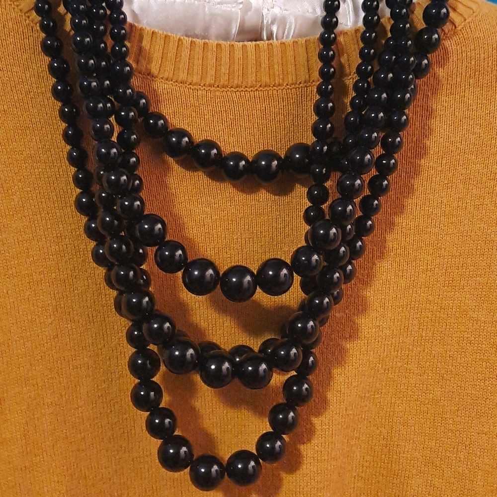 Black layered bead necklace